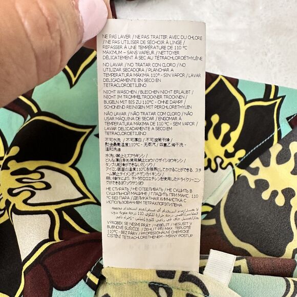 P.A.R.O.S.H. Women Blue Brown Floral Silk Crew Neck Short Sleeve Blouse Top Sz L - Picture 14 of 14